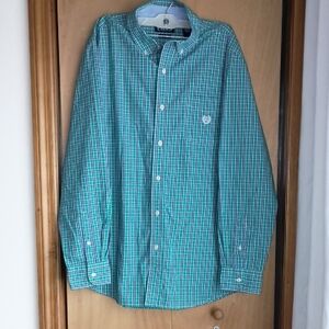 Chaps Green and Blue Plaid Button Down Shirt